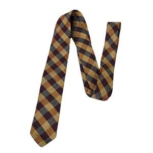 VTG 1950s Shady Character NYC Skinny Silk Necktie Tie Tan/Blue Plaid Rockabilly